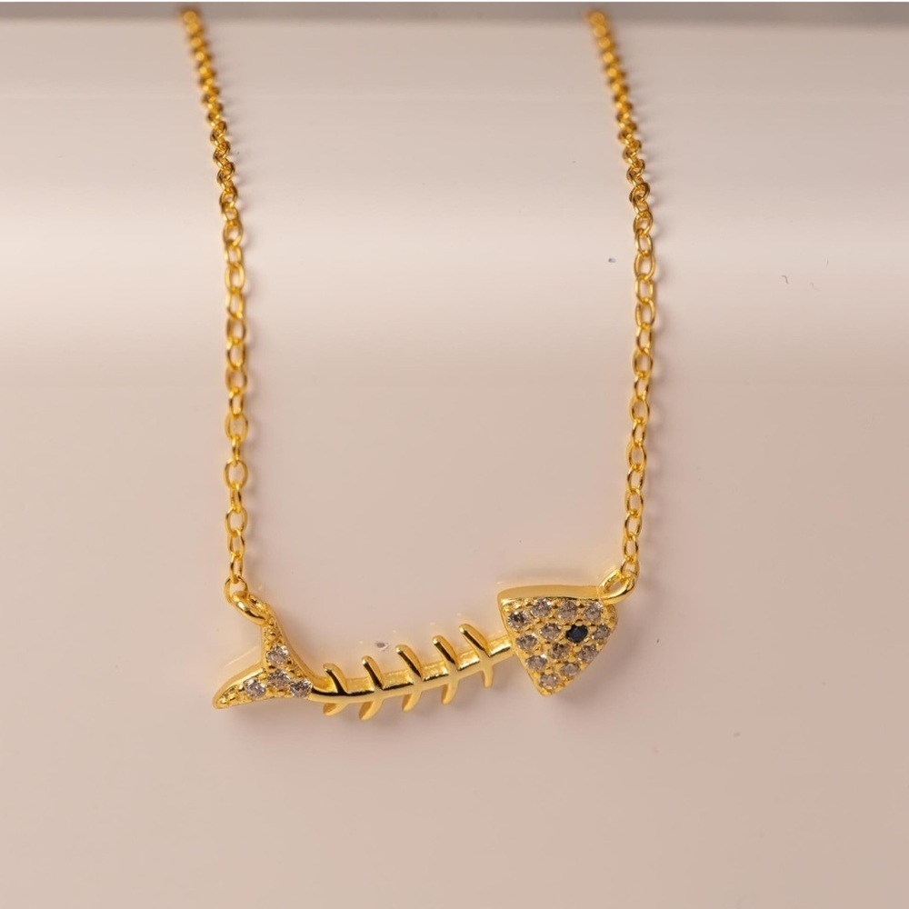Swarovski Inspired Silver Fishbone Necklace